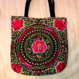 Shoulder bag with rose mandala decal